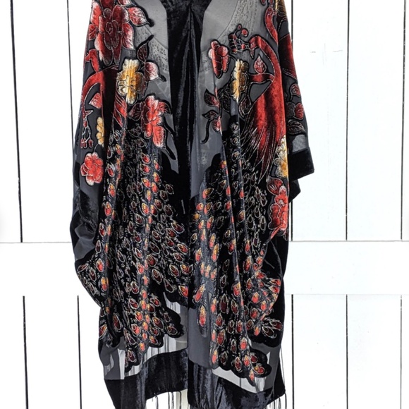 Velvet velour sheer burnout peacock kimono cover up cardigan jacket custom - Picture 5 of 5